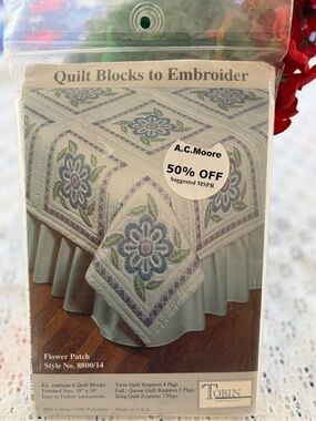 Tobin Quilt Blocks to Embroider Flower Patch Kit 8800/14 NWT 6 blks needlepoint